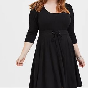 Torrid 2X lace up corset waist rib dress